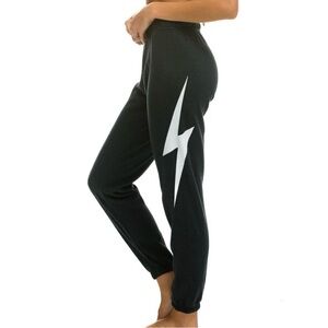 Dark Gray Aviator Nation Sweatpants with Silver Lightning Bolt